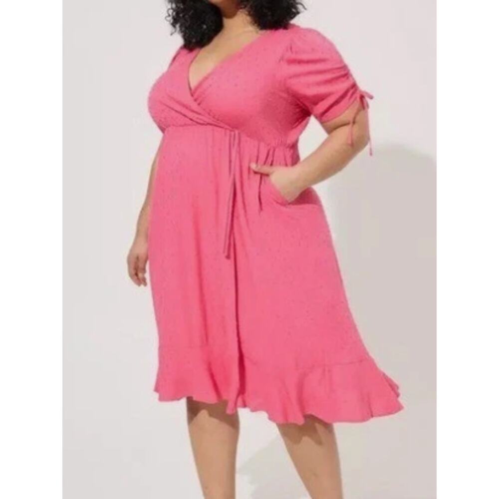 Torrid Midi Swiss Linen Surplice Dress Honeysuckle NWT Rouching SZ 4X Coquette